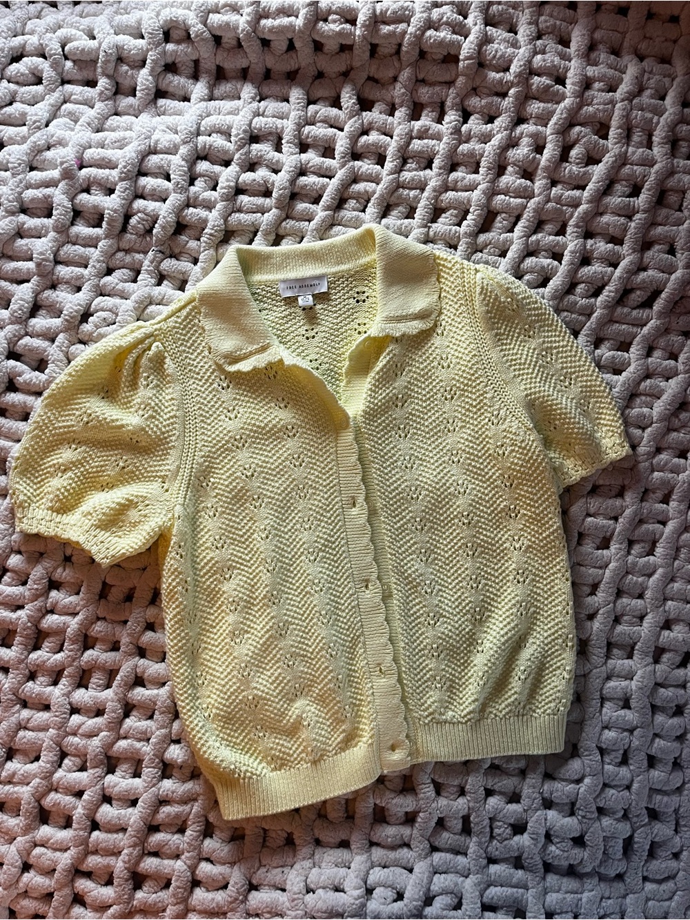 Free assembly short-Sleeve floral Knit Cardigan - Pale Yellow
